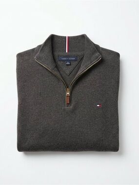 Tommy Hilfiger Men's Charcoal Half-Zip Sweater with Logo